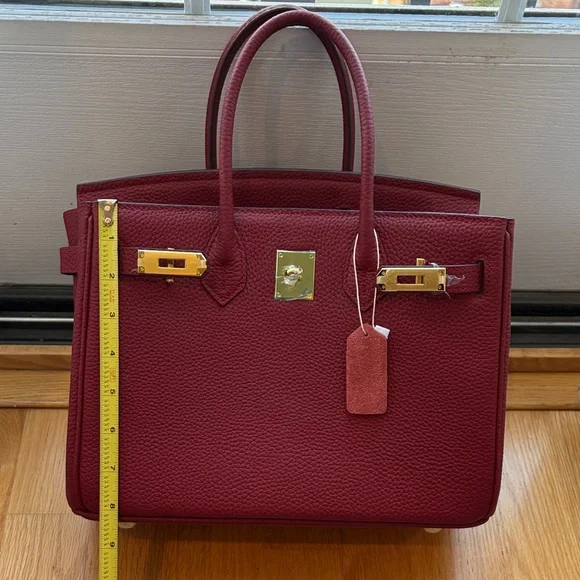 Elegant Burgundy Satchel with Gold Hardware - Picture 3 of 7